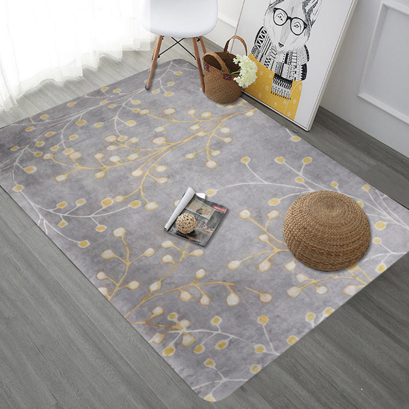 Rynx | Unique Botanical Pattern Rug Grey Modernist Rug Polyester Washable Pet Friendly Anti-Slip Carpet for Living Room