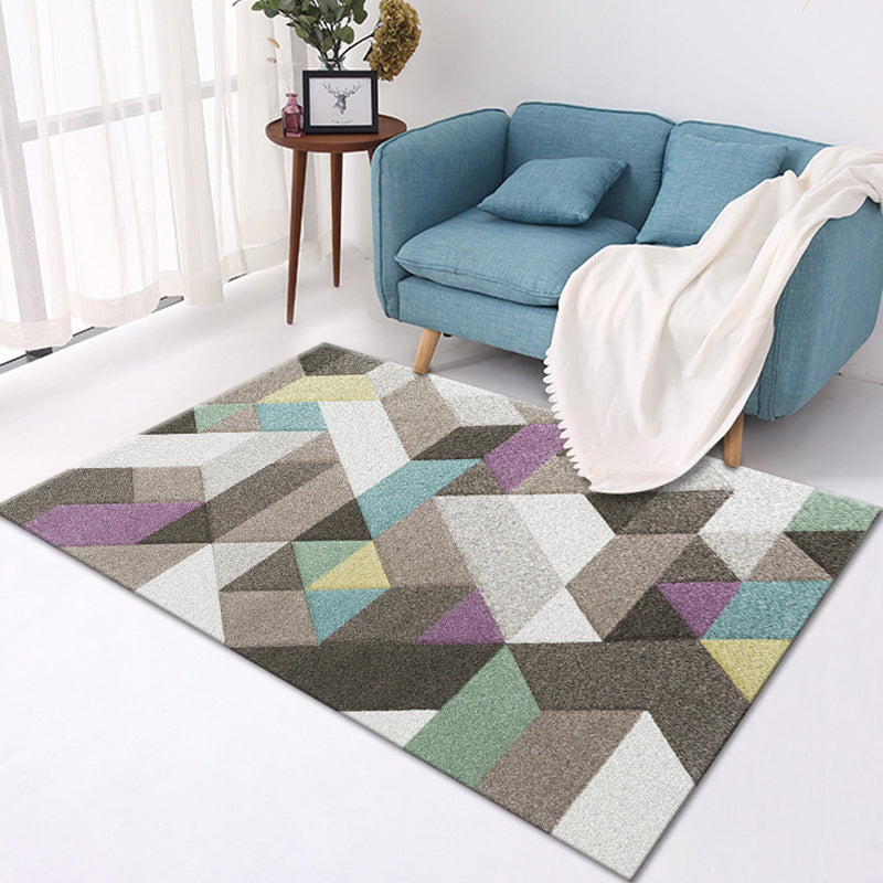 Rynx | Stylish Geometric Pattern Rug Multicolor Contemporary Rug Polyester Pet Friendly Non-Slip Backing Washable Area Rug for Living Room