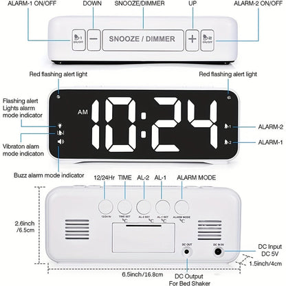 Rynx | LoudClock - Vibrating Alarm Clock with Large LED Display and Dual Alarms