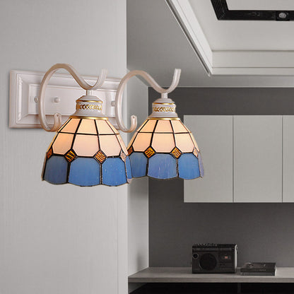 Rynx | 2 Lights Arched Wall Lamp Mediterranean Stained Glass Vanity Light in White/Black for the Bathroom