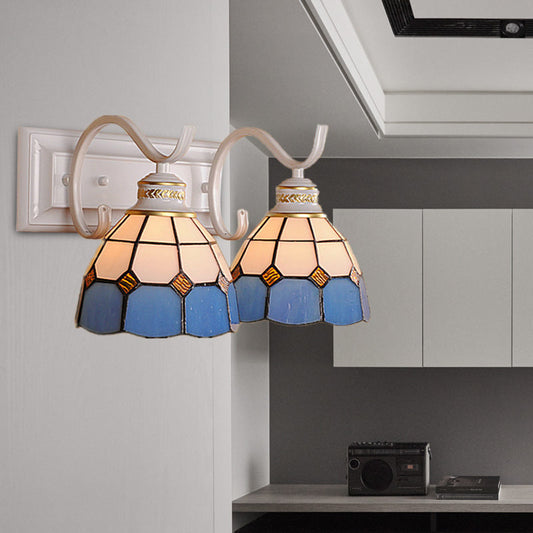 Rynx | 2 Lights Arched Wall Lamp Mediterranean Stained Glass Vanity Light in White/Black for the Bathroom