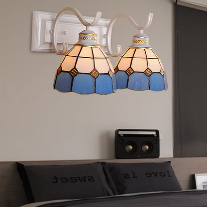 Rynx | 2 Lights Arched Wall Lamp Mediterranean Stained Glass Vanity Light in White/Black for the Bathroom
