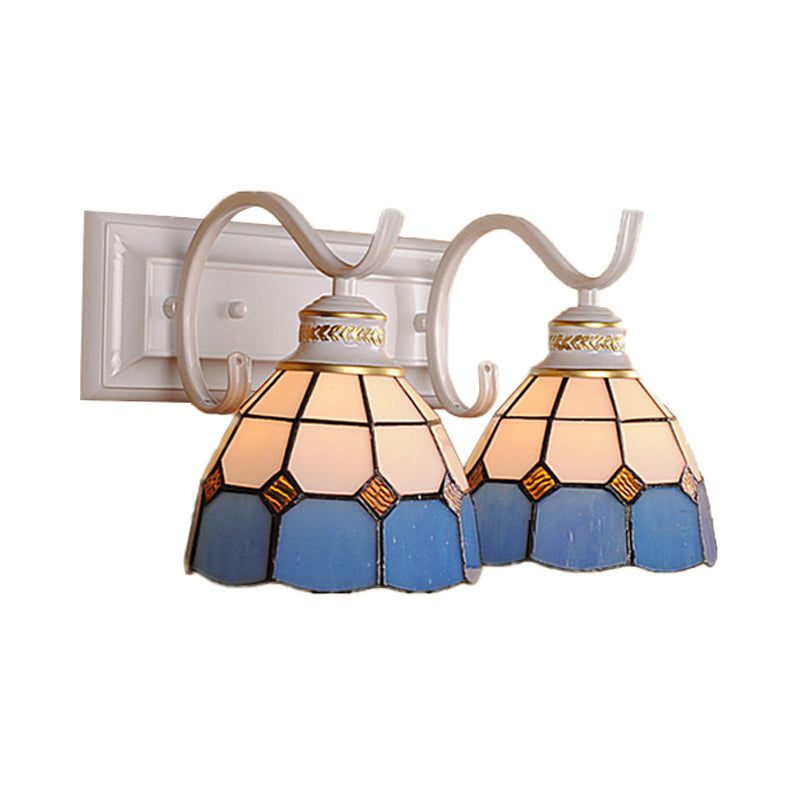 Rynx | 2 Lights Arched Wall Lamp Mediterranean Stained Glass Vanity Light in White/Black for the Bathroom