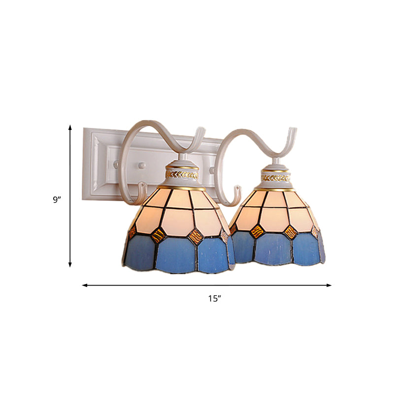 Rynx | 2 Lights Arched Wall Lamp Mediterranean Stained Glass Vanity Light in White/Black for the Bathroom