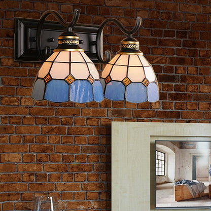 Rynx | 2 Lights Arched Wall Lamp Mediterranean Stained Glass Vanity Light in White/Black for the Bathroom