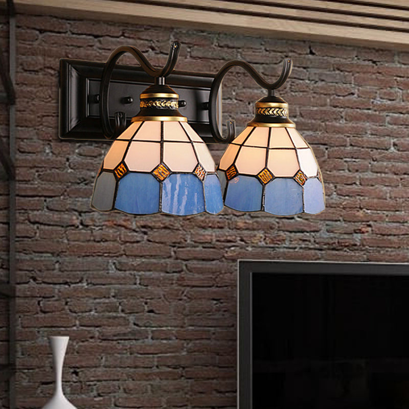 Rynx | 2 Lights Arched Wall Lamp Mediterranean Stained Glass Vanity Light in White/Black for the Bathroom