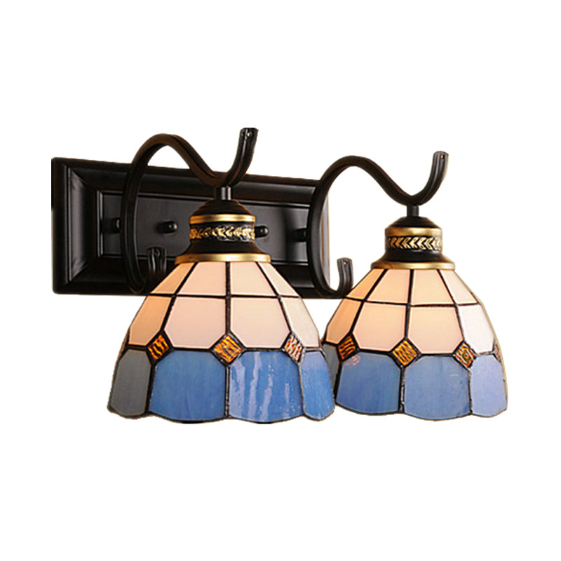 Rynx | 2 Lights Arched Wall Lamp Mediterranean Stained Glass Vanity Light in White/Black for the Bathroom