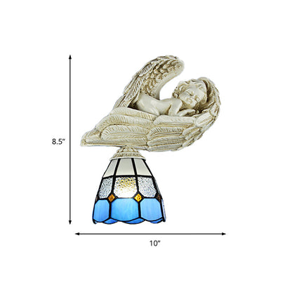 Rynx | Stained Glass Dome Wall Light with Resin Angel Loft Tiffany 1 Light Concealed Lamp in White/Clear