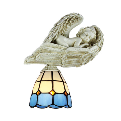 Rynx | Stained Glass Dome Wall Light with Resin Angel Loft Tiffany 1 Light Concealed Lamp in White/Clear