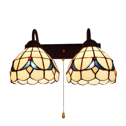 Rynx | 2 Heads Dome Wall Light Tiffany Black 2 Heads Beige Glass Wall Mount Light with Pull Chain