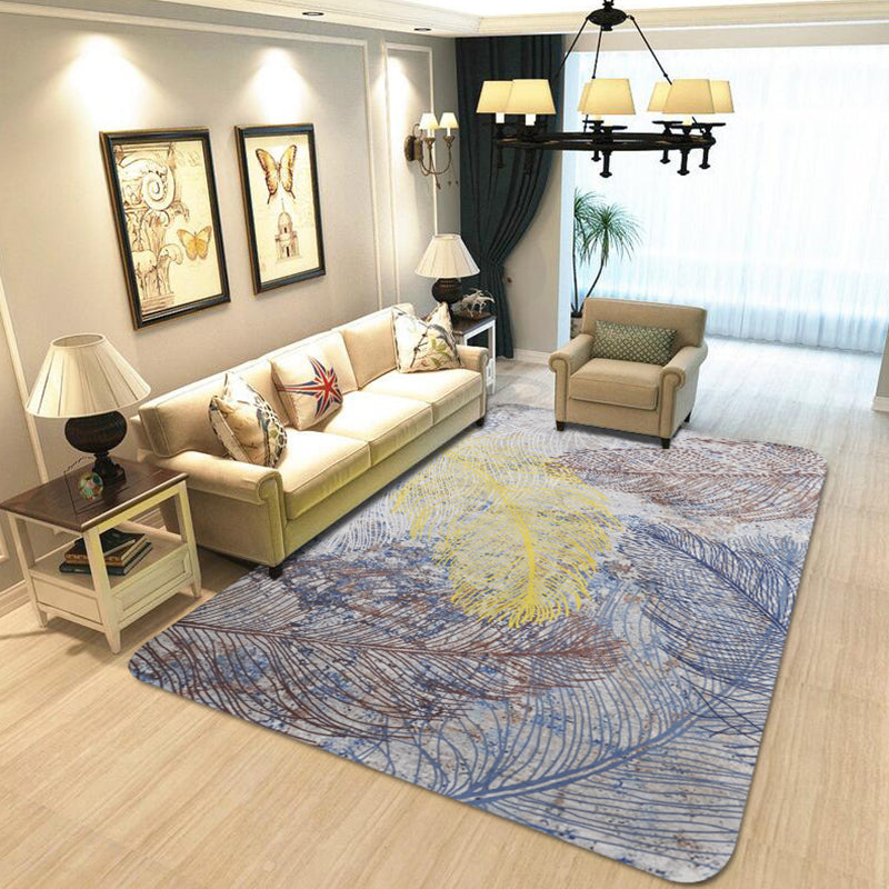 Rynx | Yellow Shabby Chic Carpet Polyester Feather Pattern Carpet Machine Washable Non-Slip Back Carpet for Decoration