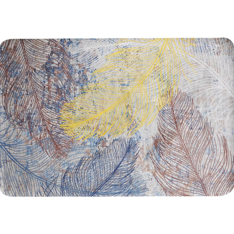 Rynx | Yellow Shabby Chic Carpet Polyester Feather Pattern Carpet Machine Washable Non-Slip Back Carpet for Decoration