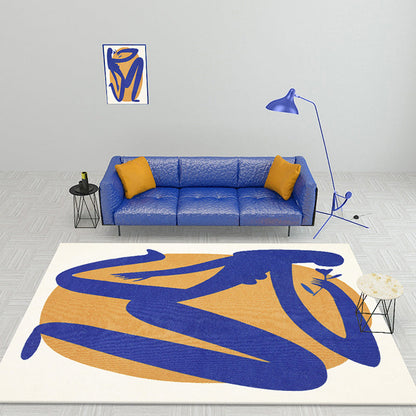Rynx | Blue and Orange Abstract Carpet Polyester Modern Carpet Washable Non-Slip Pet-Friendly Area Rug for the Living Room