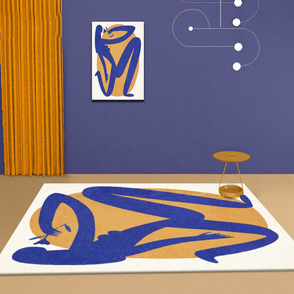 Rynx | Blue and Orange Abstract Carpet Polyester Modern Carpet Washable Non-Slip Pet-Friendly Area Rug for the Living Room