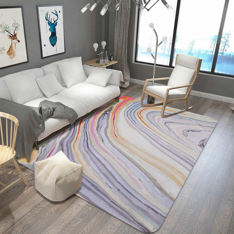 Rynx | Unusual Watercolor Pattern Rug with Swirl Stripe Multicolor Modernist Rug Polyester Washable Anti-Slip Carpet for Living Room
