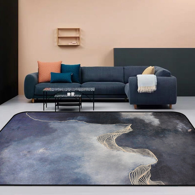 Rynx | Dark Grey Modernist Rug Polyester Abstract Rug Pet Friendly Machine Washable Anti-Slip Backing Carpet for Decoration