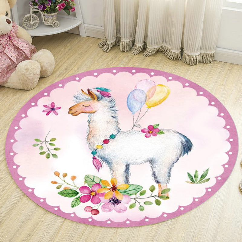 Rynx | Kids Deer Pattern Carpet with Flowers White and Blue Polyester Carpet Non-Slip Backing Washable Pet-Friendly Carpet for the Bedroom