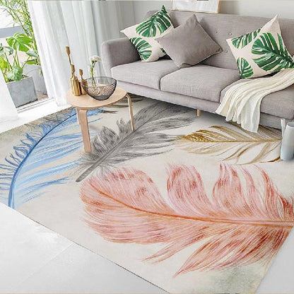 Rynx | Nordic Feather Pattern Rug Multicolor Polyester Rug Washable Pet Friendly Non-Slip Area Rug for Living Room
