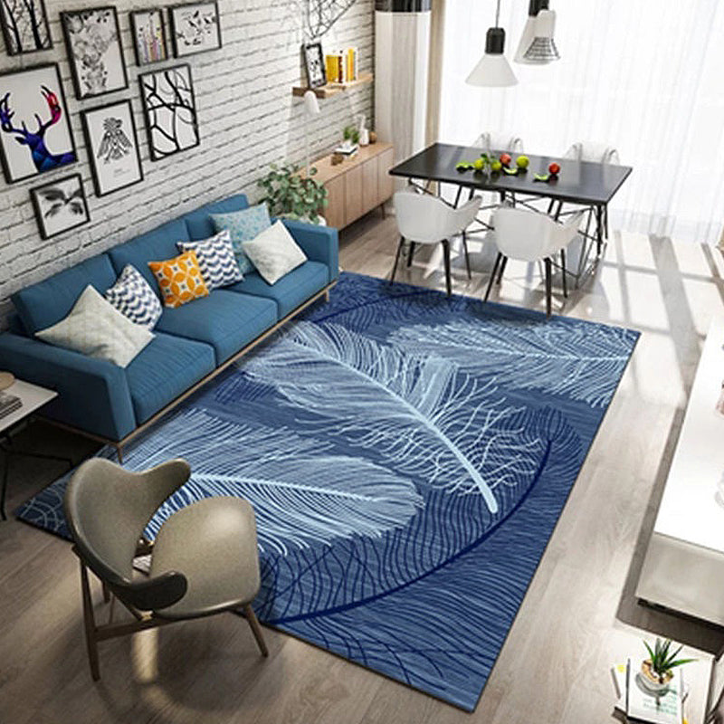 Rynx | Nordic Feather Pattern Rug Multicolor Polyester Rug Washable Pet Friendly Non-Slip Area Rug for Living Room