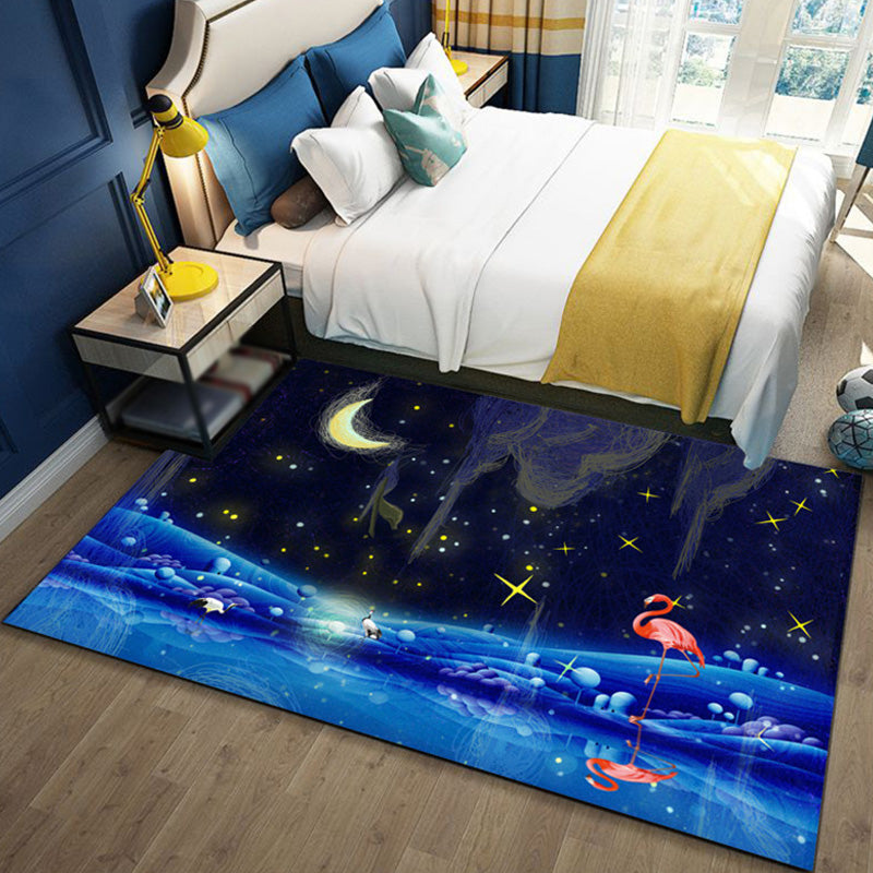Rynx | Children's Ocean Pattern Rug with Fish Blue Polyester Rug Non-Slip Back Washable Pet-Friendly Rug for the Bedroom