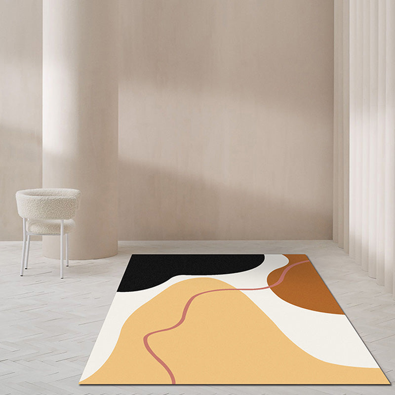 Rynx | Modernist Colorblock Rug Beige and Yellow Polyester Rug Non-Slip Backing Washable Pet Friendly Carpet for Bedroom