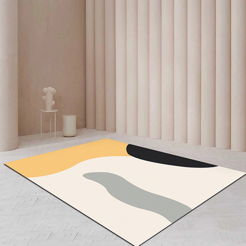 Rynx | Modernist Colorblock Rug Beige and Yellow Polyester Rug Non-Slip Backing Washable Pet Friendly Carpet for Bedroom