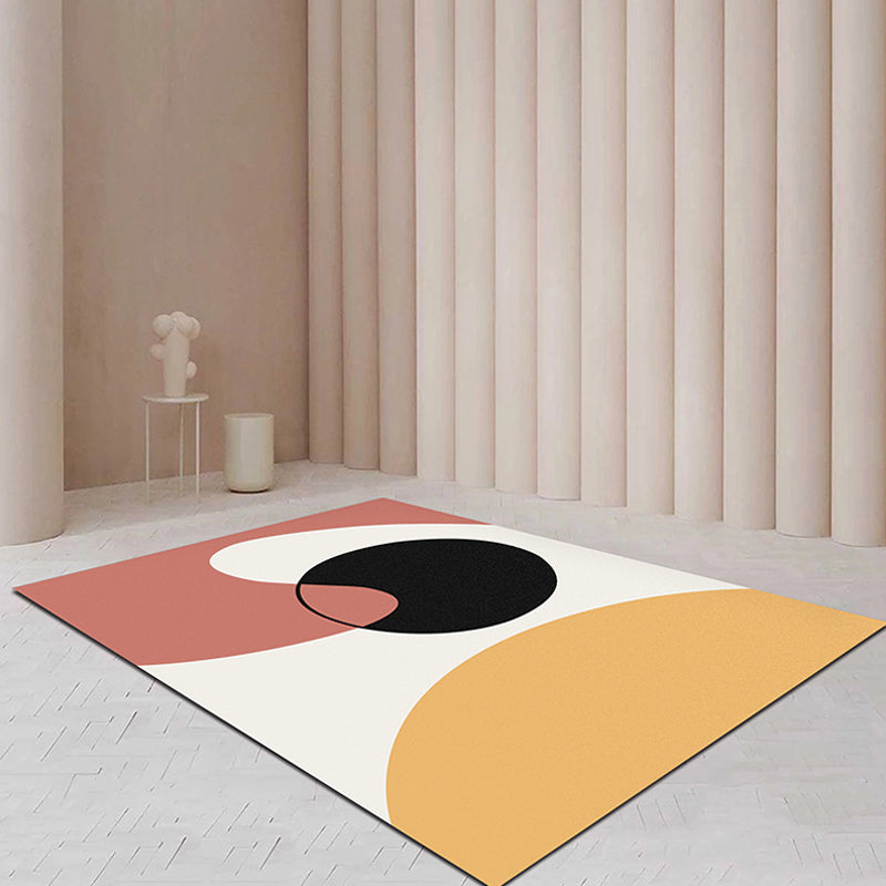 Rynx | Modernist Colorblock Rug Beige and Yellow Polyester Rug Non-Slip Backing Washable Pet Friendly Carpet for Bedroom