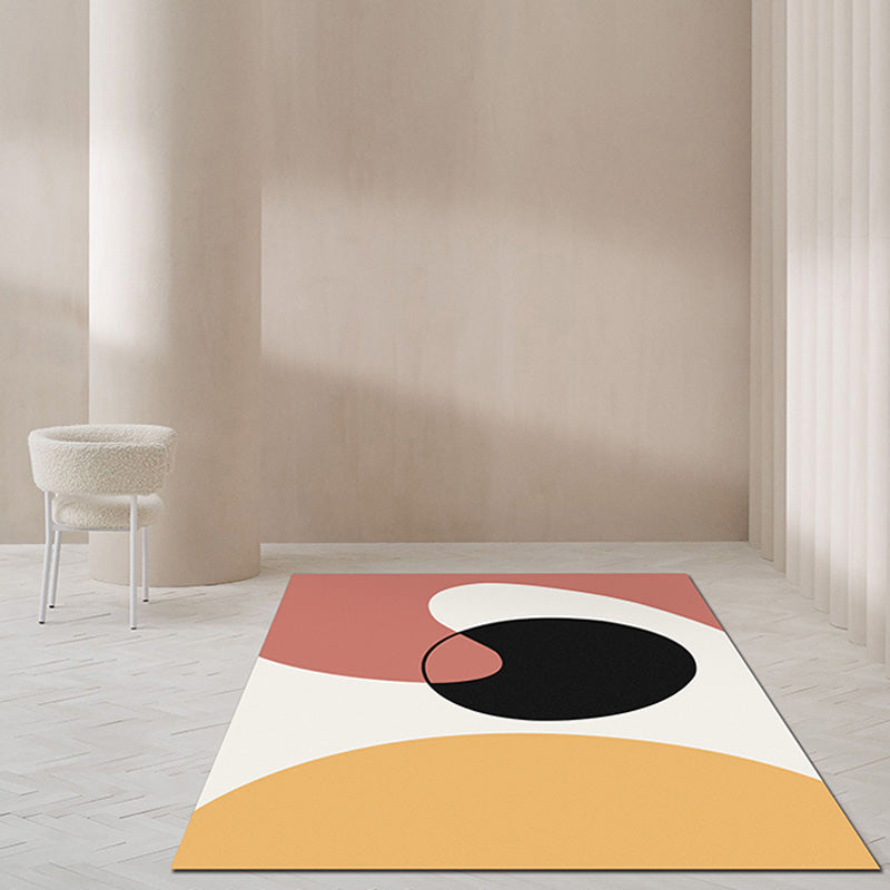 Rynx | Modernist Colorblock Rug Beige and Yellow Polyester Rug Non-Slip Backing Washable Pet Friendly Carpet for Bedroom
