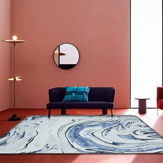 Rynx | Blue Modernism Rug Polyester Watercolor Pattern Rug Pet Friendly Machine Washable Anti-Slip Backing Carpet for Decoration