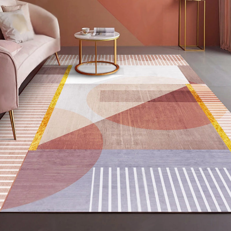 Rynx | Modernist Geometric Pattern Rug with Strips Multicolor Polyester Rug Non-Slip Back Washable Pet Friendly Carpet for Home
