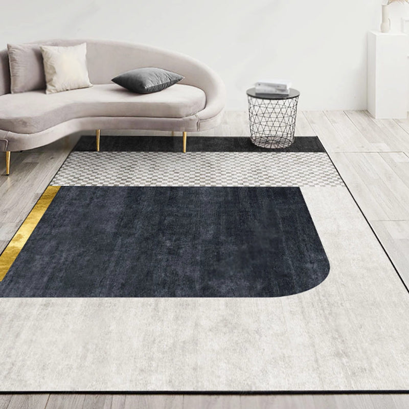 Rynx | Modernist Geometric Pattern Rug with Strips Multicolor Polyester Rug Non-Slip Back Washable Pet Friendly Carpet for Home