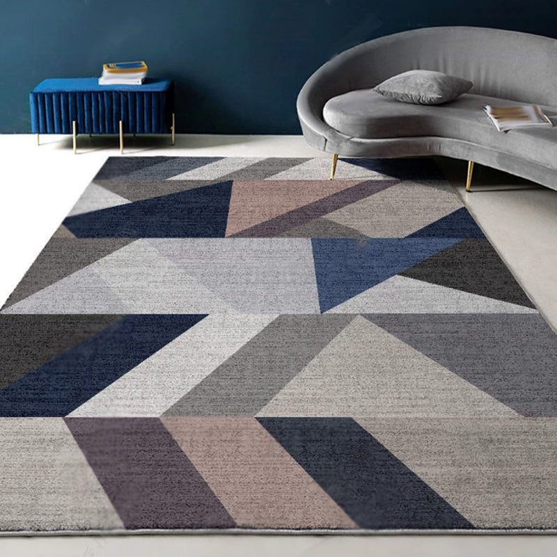 Rynx | Modernist Geometric Pattern Rug with Strips Multicolor Polyester Rug Non-Slip Back Washable Pet Friendly Carpet for Home
