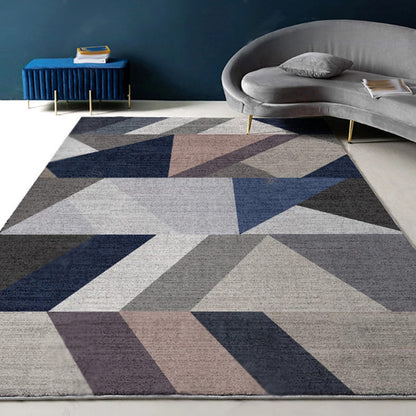 Rynx | Modernist Geometric Pattern Rug with Strips Multicolor Polyester Rug Non-Slip Back Washable Pet Friendly Carpet for Home