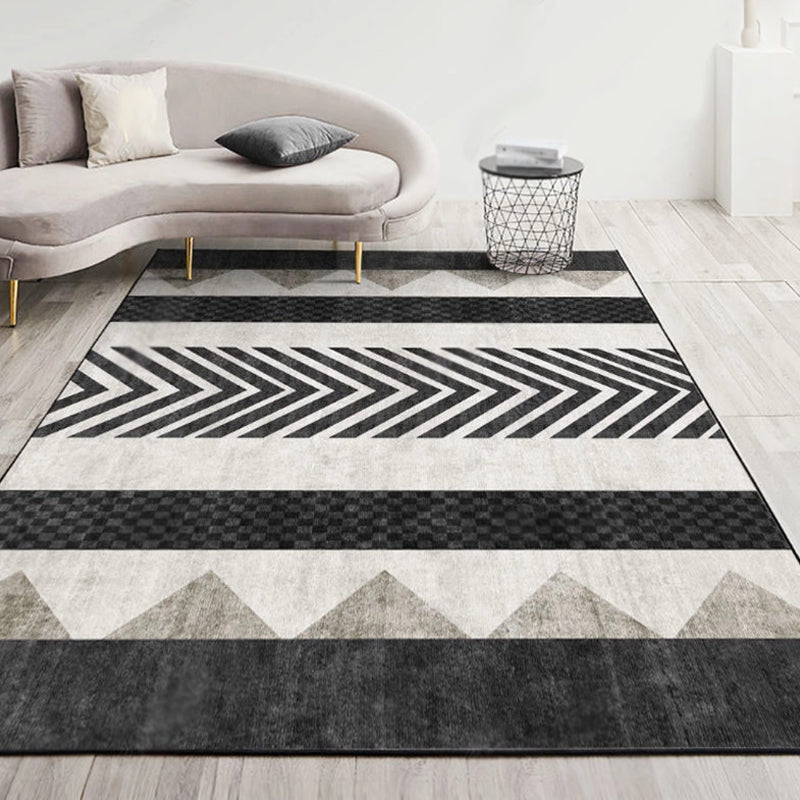 Rynx | Modernist Geometric Pattern Rug with Strips Multicolor Polyester Rug Non-Slip Back Washable Pet Friendly Carpet for Home