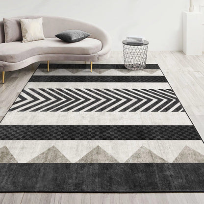 Rynx | Modernist Geometric Pattern Rug with Strips Multicolor Polyester Rug Non-Slip Back Washable Pet Friendly Carpet for Home
