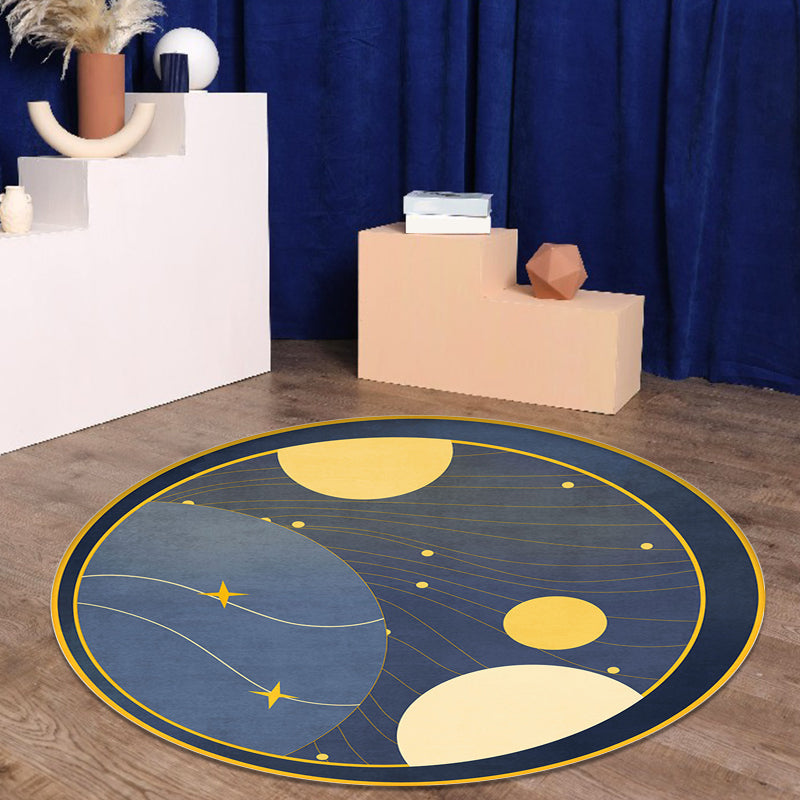 Rynx | Multicolor Outer Space Pattern Rug Polyester Modern Rug Washable Anti-Slip Pet Friendly Area Rug for Living Room