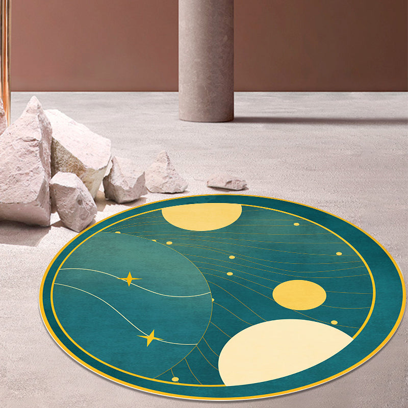 Rynx | Multicolor Outer Space Pattern Rug Polyester Modern Rug Washable Anti-Slip Pet Friendly Area Rug for Living Room