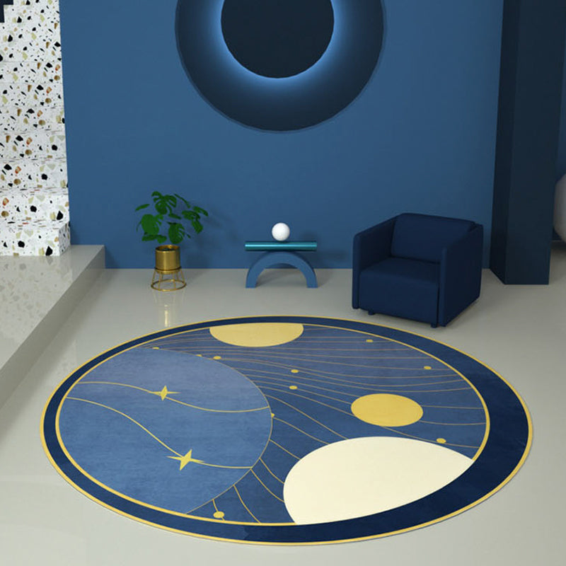 Rynx | Multicolor Outer Space Pattern Rug Polyester Modern Rug Washable Anti-Slip Pet Friendly Area Rug for Living Room