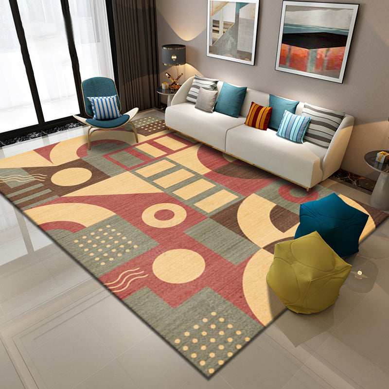 Rynx | Multicolor Geometric Pattern Rug Polyester Simple Rug Washable Non-Slip Pet-Friendly Area Rug for Living Room
