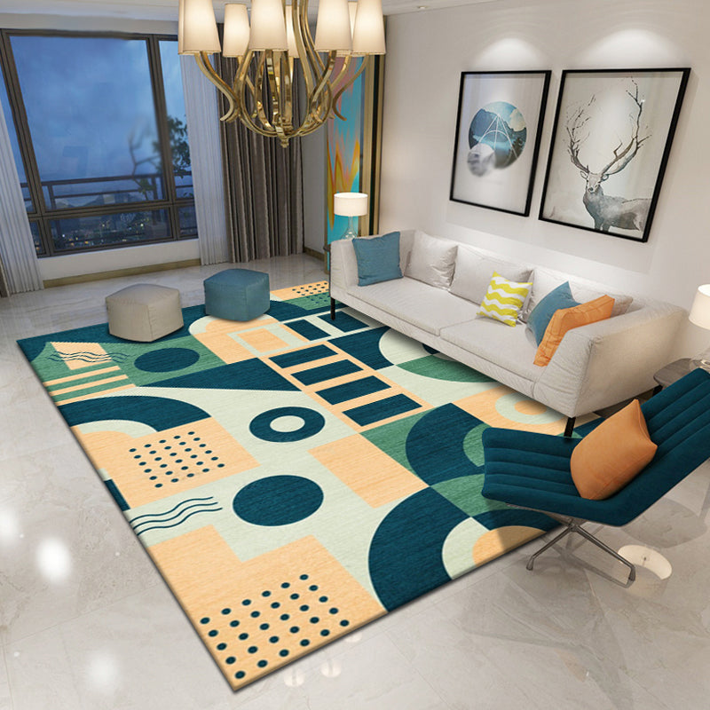 Rynx | Multicolor Geometric Pattern Rug Polyester Simple Rug Washable Non-Slip Pet-Friendly Area Rug for Living Room
