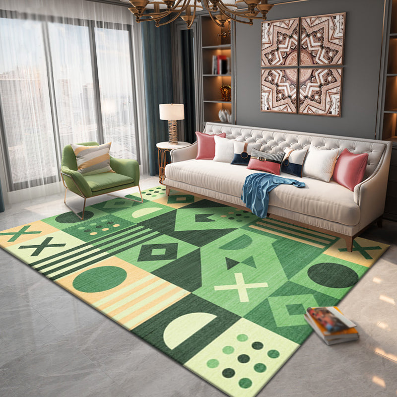 Rynx | Multicolor Geometric Pattern Rug Polyester Simple Rug Washable Non-Slip Pet-Friendly Area Rug for Living Room