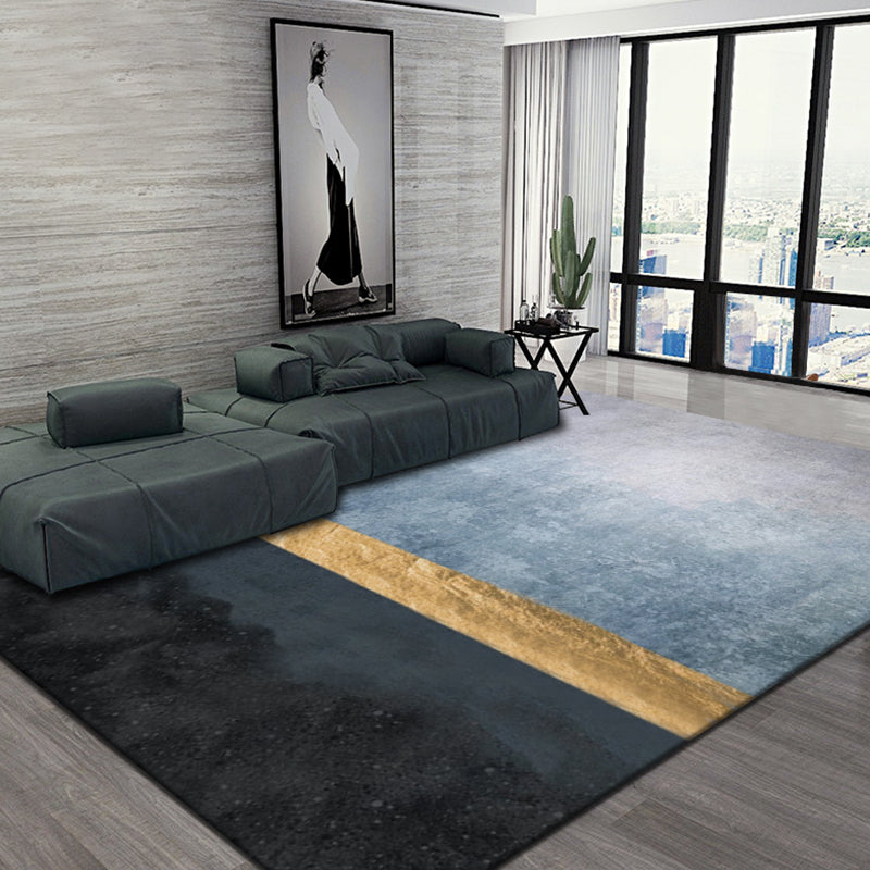 Rynx | Modernist Colorblock Rug Black Multicolor Polyester Rug Non-Slip Backing Washable Pet Friendly Carpet for Home