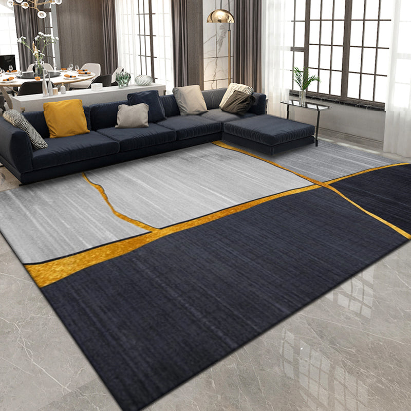 Rynx | Modernist Colorblock Rug Black Multicolor Polyester Rug Non-Slip Backing Washable Pet Friendly Carpet for Home