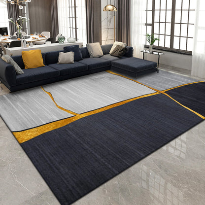 Rynx | Modernist Colorblock Rug Black Multicolor Polyester Rug Non-Slip Backing Washable Pet Friendly Carpet for Home