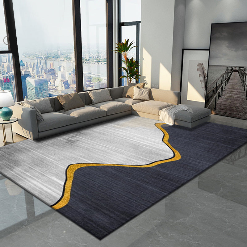 Rynx | Modernist Colorblock Rug Black Multicolor Polyester Rug Non-Slip Backing Washable Pet Friendly Carpet for Home
