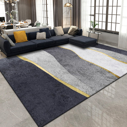 Rynx | Modernist Colorblock Rug Black Multicolor Polyester Rug Non-Slip Backing Washable Pet Friendly Carpet for Home