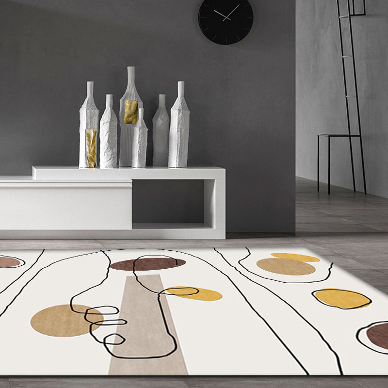 Rynx | Green and Beige Abstract Carpet Polyester Modern Carpet Washable Non-Slip Pet-Friendly Area Rug for Living Room