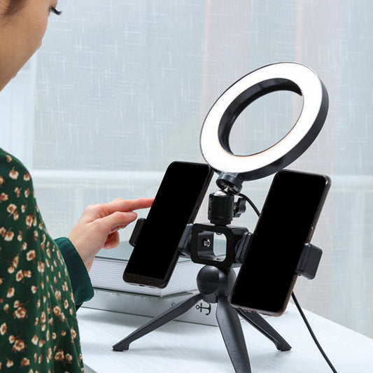 Rynx | Modernist Circle Make-Up Lamp Metal Mobile Phone Holder LED Tripod Fill Lighting in Black