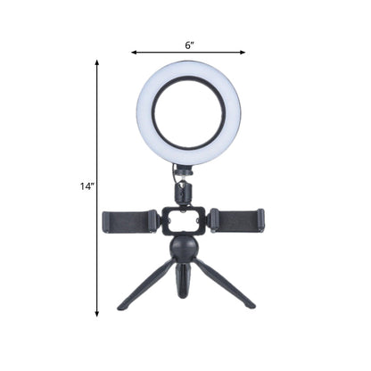 Rynx | Modernist Circle Make-Up Lamp Metal Mobile Phone Holder LED Tripod Fill Lighting in Black