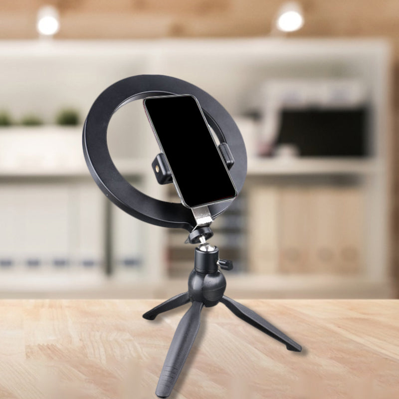 Rynx | Phone Holder LED Makeup Light Minimalist Black Tripod Fill Light Lighting with Round Metal Shade
